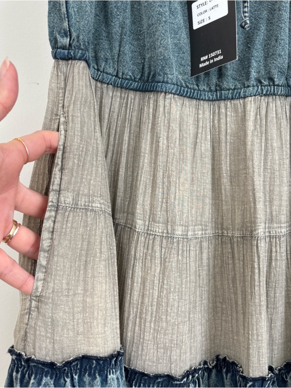 Young Threads Boho Denim Patchwork Tiered Maxi Dress NWT - Picture 6 of 10